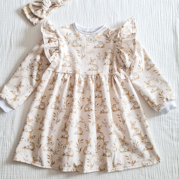 Otroška obleka zajčki volančki 80/86